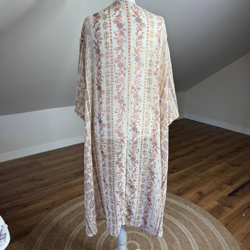 Gypsies & Moondust Boho Kimono Duster Floral Gold Detail Festival Cover Up M - Picture 4 of 7